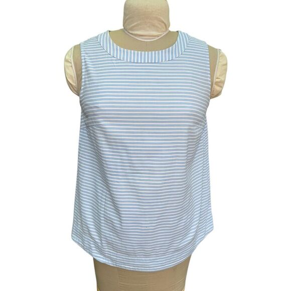 Talbots Sleeveless Blue/White Stripe Top Sz. Lightweight Packable Cool Crisp - Picture 1 of 7